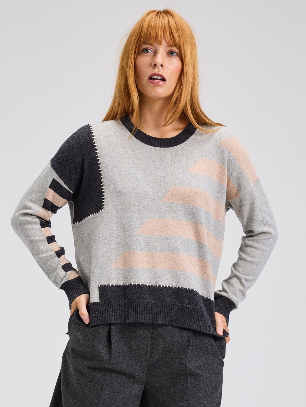 Zaket & Plover Handwork Stripe Cashmere Sweater XS (S) Oversized Fit